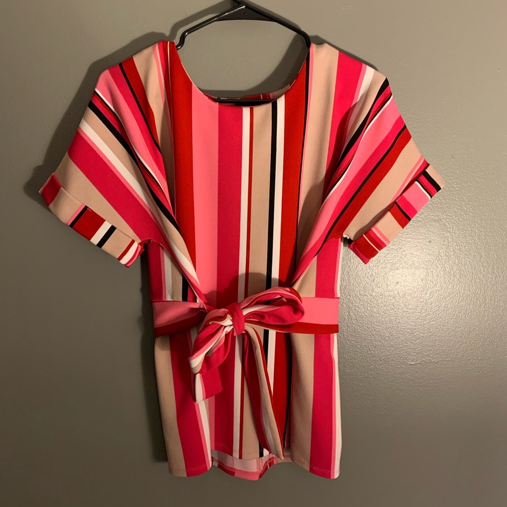 block stripped tie blouse